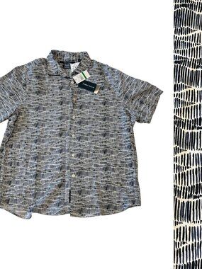 PERRY ELLIS Casual Button Down Shirt NWT NEW Sz L Linen Blend Dark Sapphire
